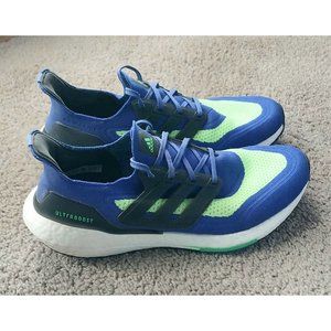 Adidas Men's Ultra Boost 21 Blue Sonic Ink Screaming Green 10.5